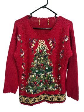 Vintage Heirloom Collectibles Medium Red Knit Holiday Sweater Retro Festival